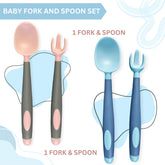 Baby Spoon and fork Set for Baby Feeding (Bendable Mist Blue)